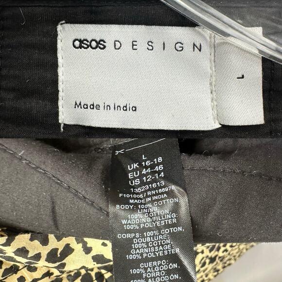 ASOS DESIGN cotton quilted leopard print bowtie tie front jacket Size Large Boxy - Picture 15 of 16